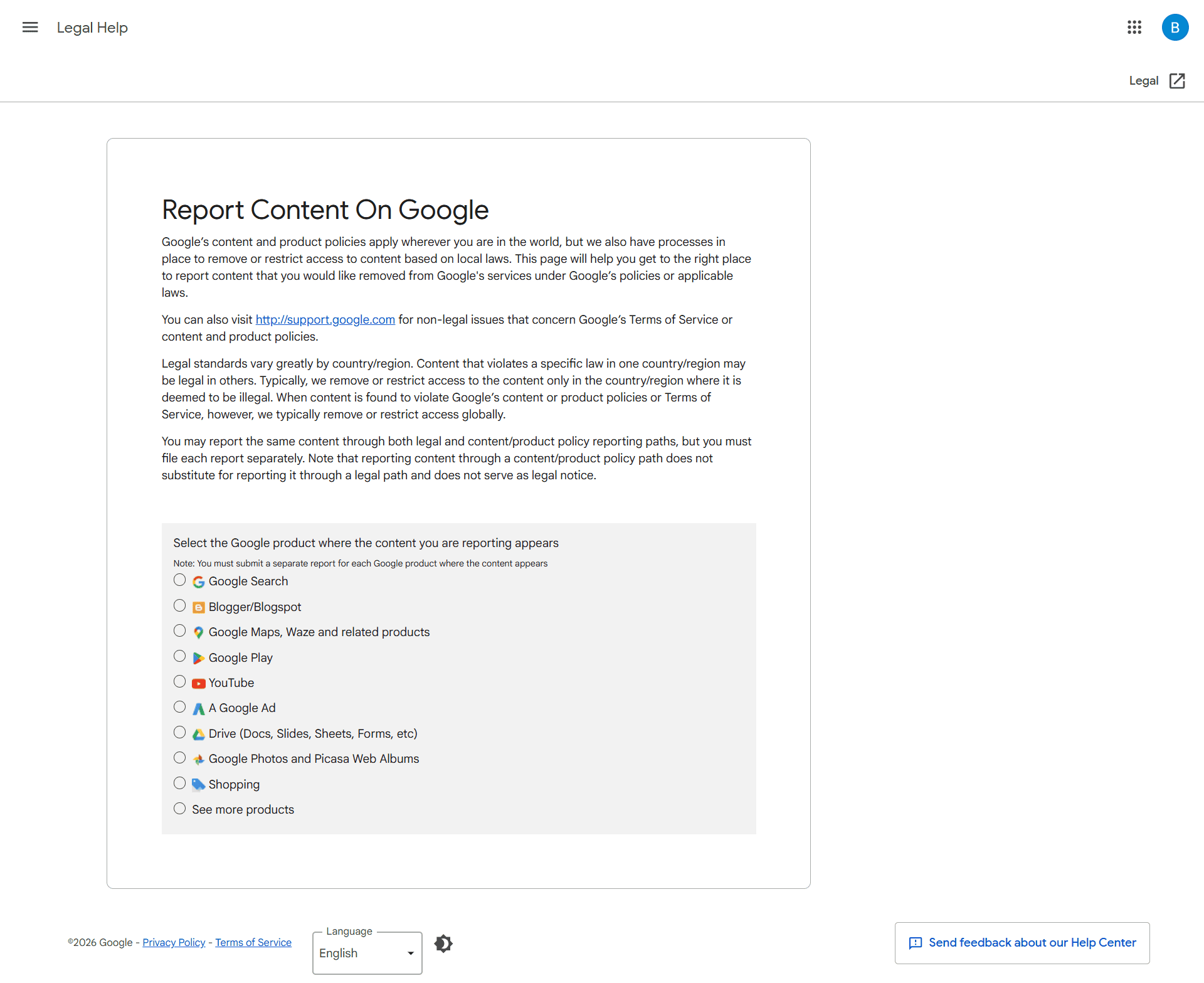 Report content on Google