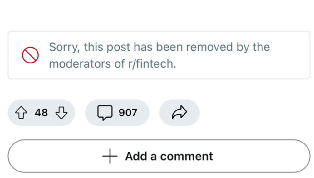 Reddit notice: post removed by the subreddit moderators