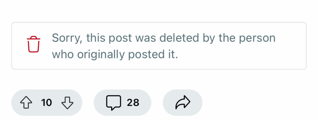 A removed Reddit post notice