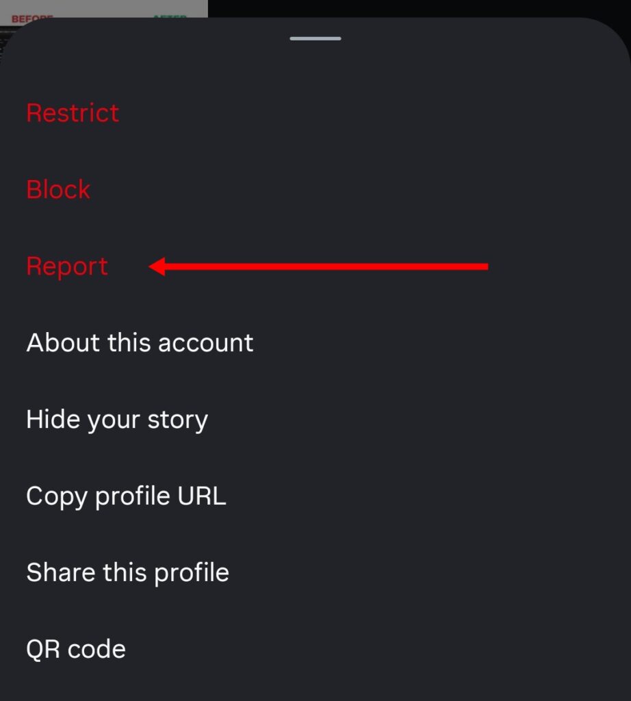 report instagram account step 1