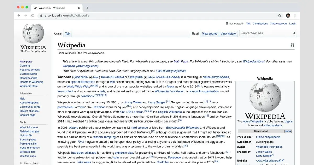 Example of a Wikipedia article page