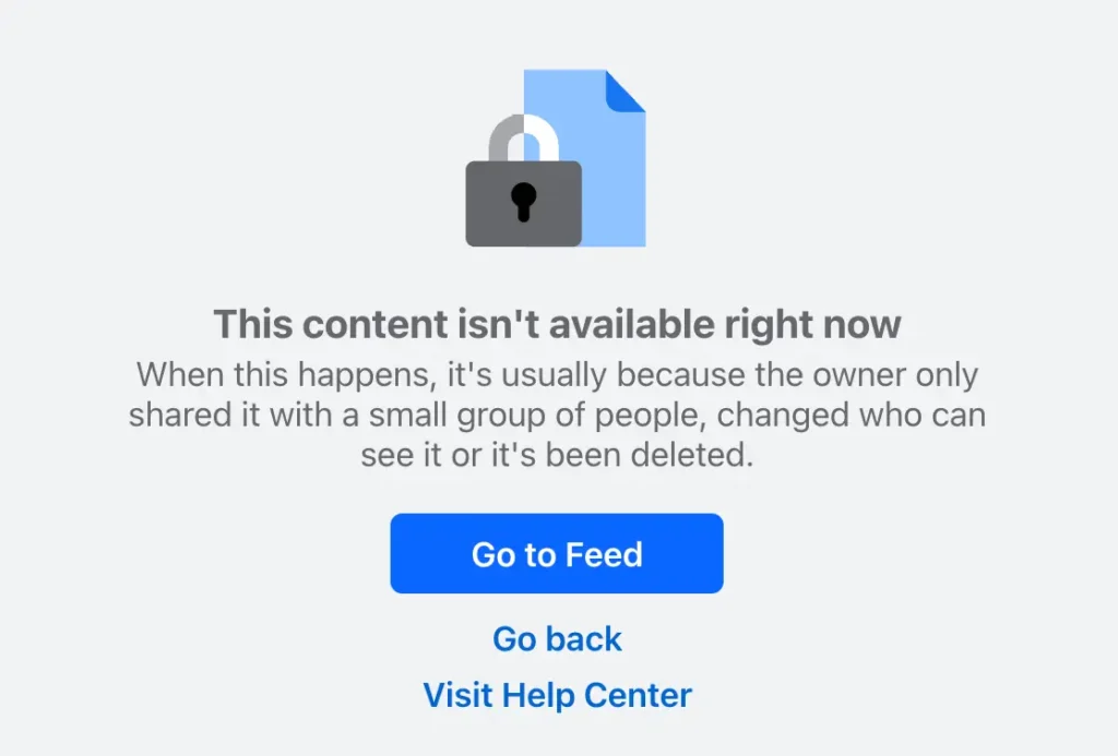 The same Facebook post removed - This content isn't available right now