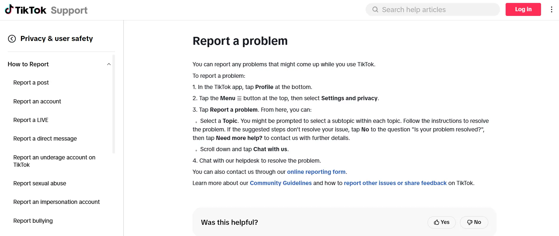 Report a problem on TikTok